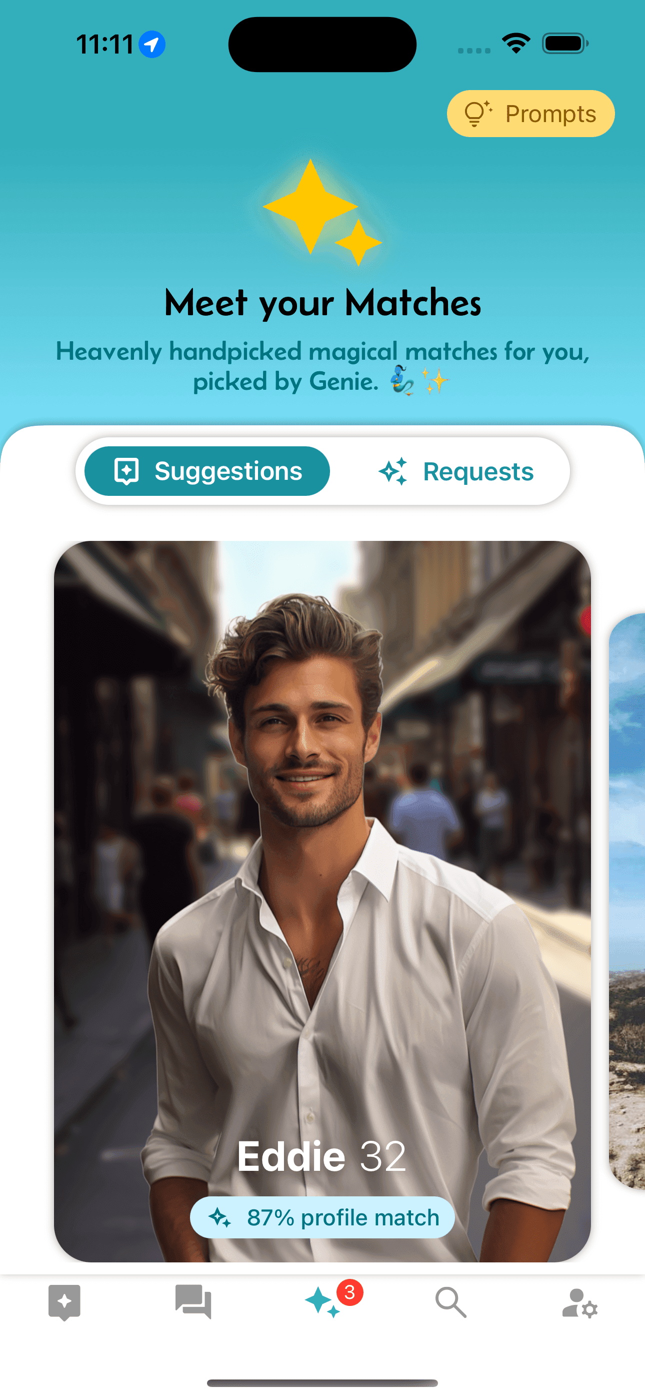 The Lamp app open on an iPhone, showing a match