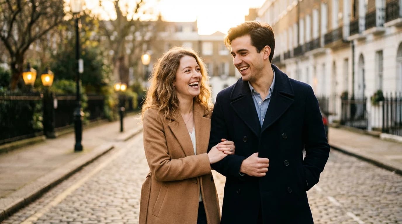 Two people sharing a warm, candid moment together